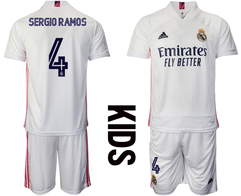 Youth 2020-2021 club Real Madrid home #4 white Soccer Jerseys